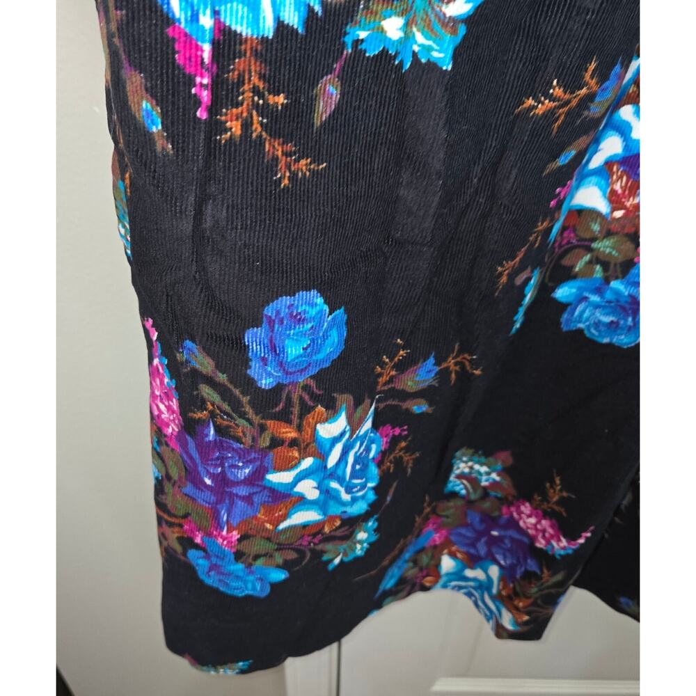 Gibran Corduroy Black Floral Maxi Dress Sleeveless Large 48" L x 42" W Vintage - Picture 6 of 9